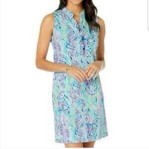 Sleeveless Blue and Purple Patterned Dress